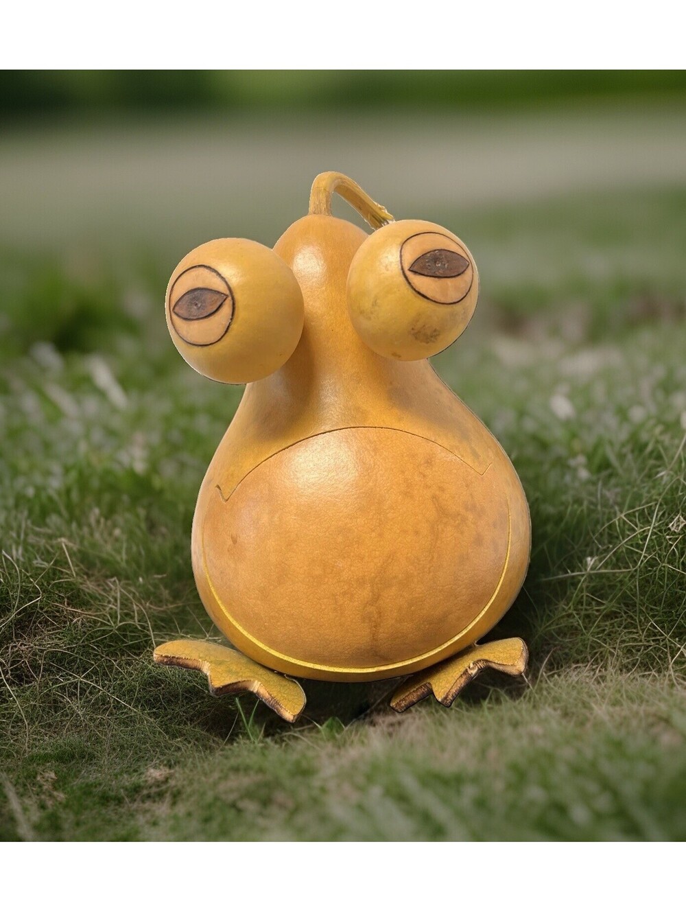 Hand Carved Hand Painted Large 8 Inch Gourd Wide Mouth Frog *Very Cute*